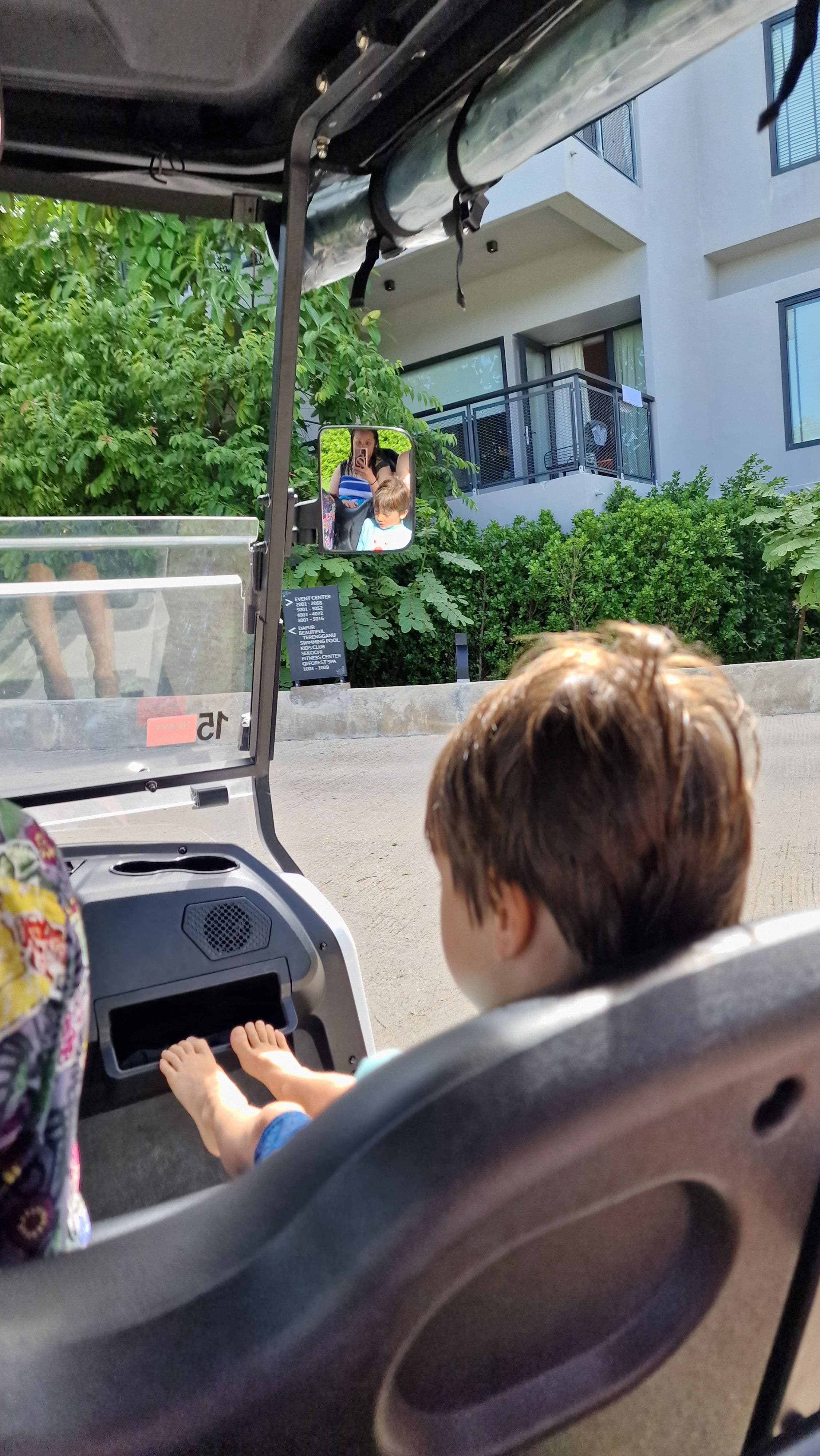 back of boy sitting in a buggy